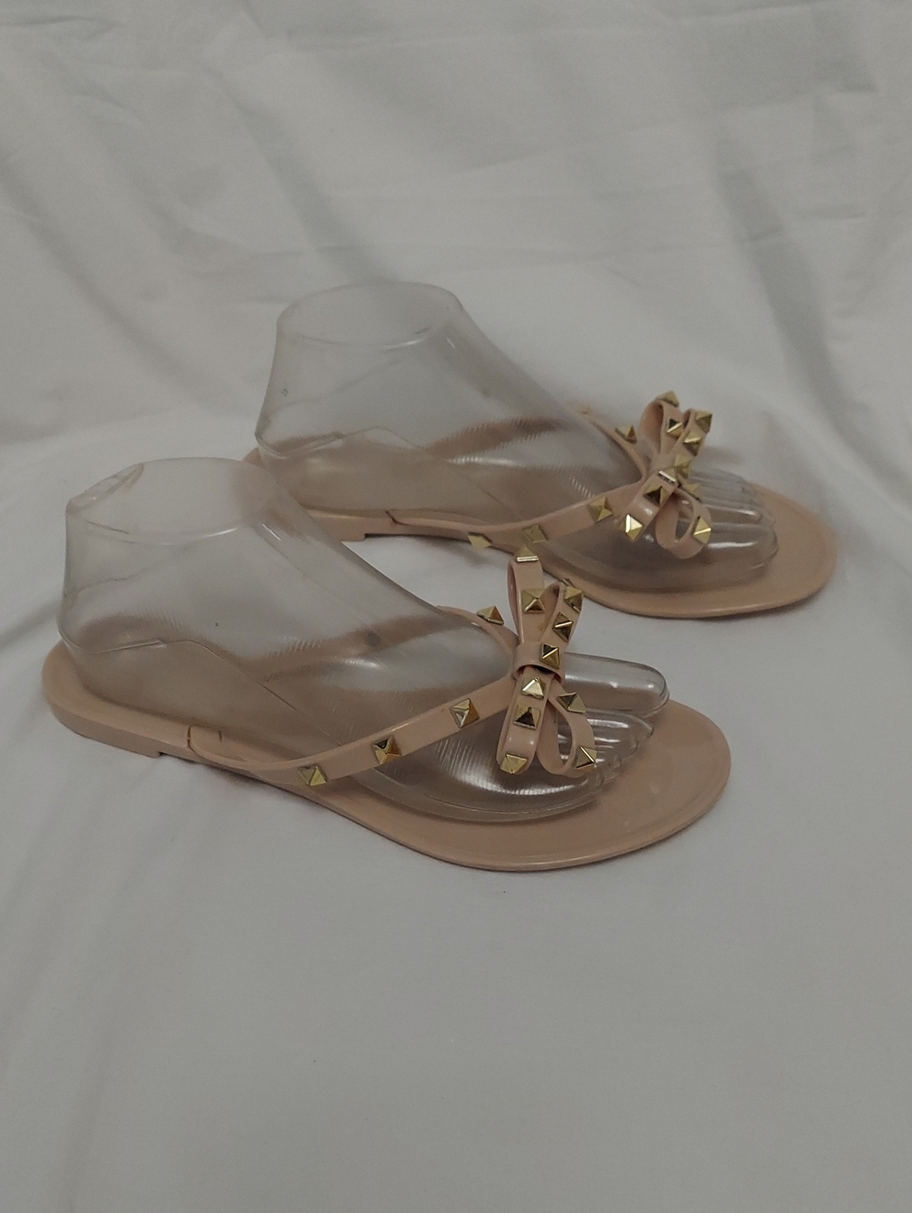 Studded Bow Jelly Sandals - Nude Women’s 9 Flat Sandals